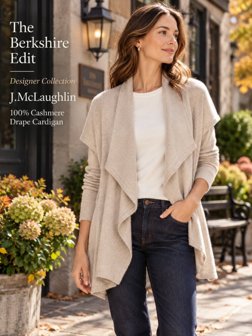 J.McLaughlin 100% Cashmere Drape Cardigan Beige XS Open Front Quiet Luxury